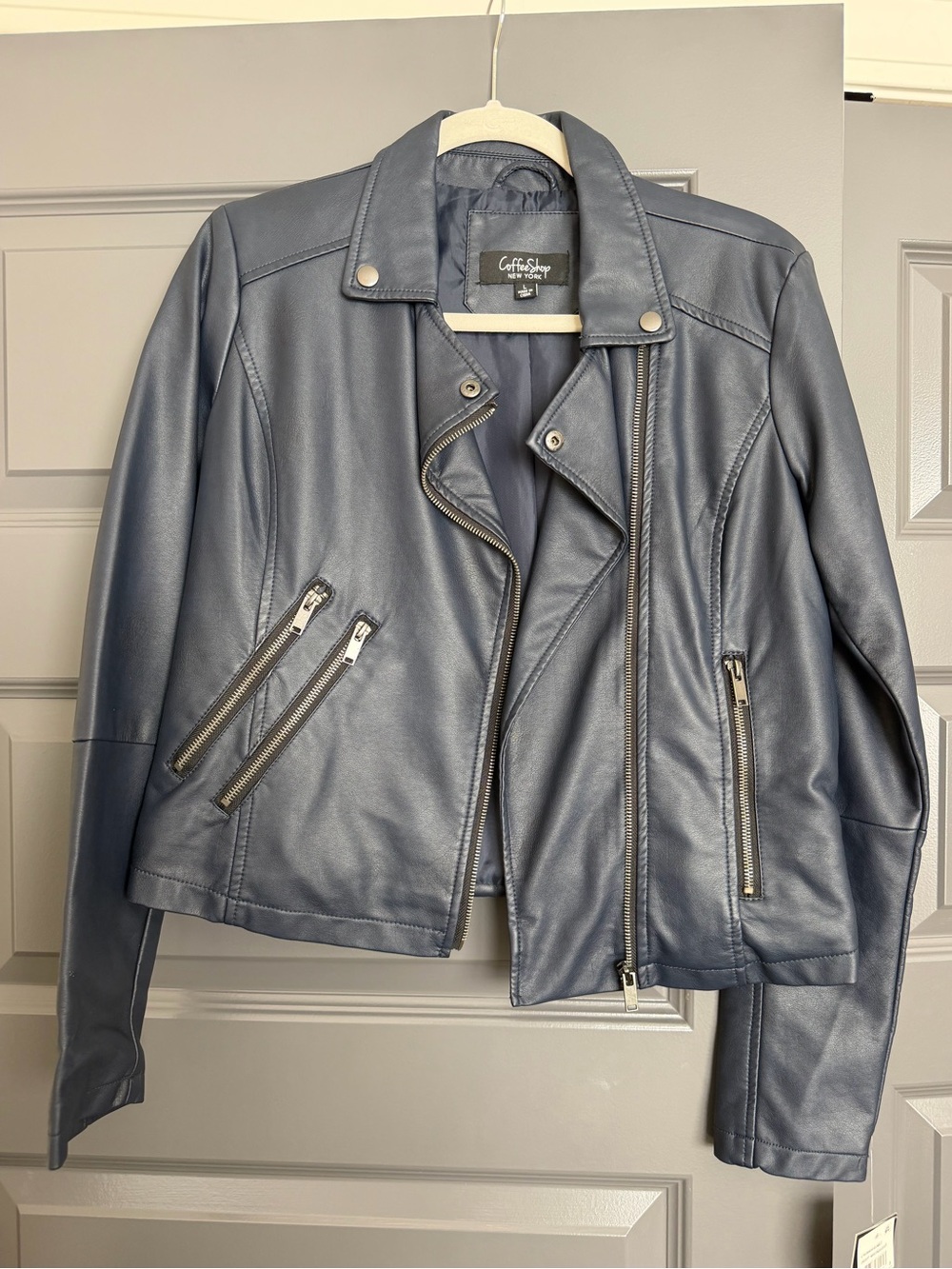 CoffeeShop Women's Faux Leather Moto Jacket - deep midnight color